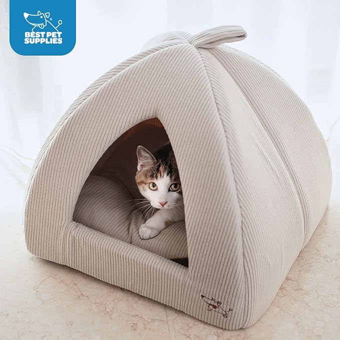 Best Pet Supplies Pet Tent-Soft Bed for Dog and Cat Beige Corduroy, 16" x 16" x H:14"