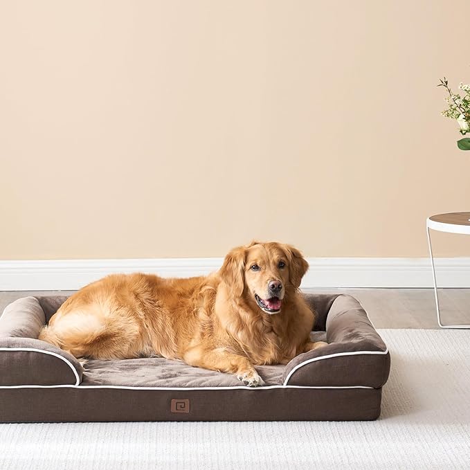 EHEYCIGA Orthopedic Dog Bed for Medium Dogs, Waterproof Memory Foam Medium Dog Beds with Sides, Non-Slip Bottom and Egg-Crate Foam Pet Couch Bed with Washable Removable Cover, Brown