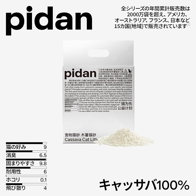 pidan Cassava Cat Litter clumping,Odor Control,Plant-Based Natural Ingredients,Ultra Absorbent and Fast Drying,Low,Dust,Scented (5.3lb×4bags)