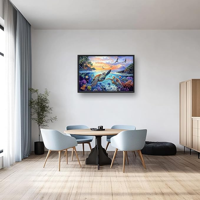 Framed Large Sea Turtle Wall Art for Living Room, Oversized Ocean Turtle Wall Decor Seascape Underwater Marine Life Canvas Painting Home Decoration for Living Room Bedroom Office 36"x24"
