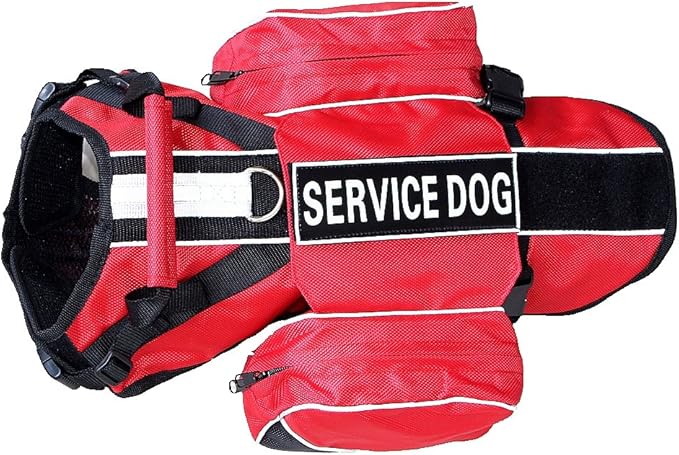 Serijoars Dog Vest Harnesses with Saddlebag Backpack for Camping & Travel - Reflective Hound Hiking Backpack Saddle Bag - Lightweight Vest Harness for Medium & Large Dogs (Red, M)