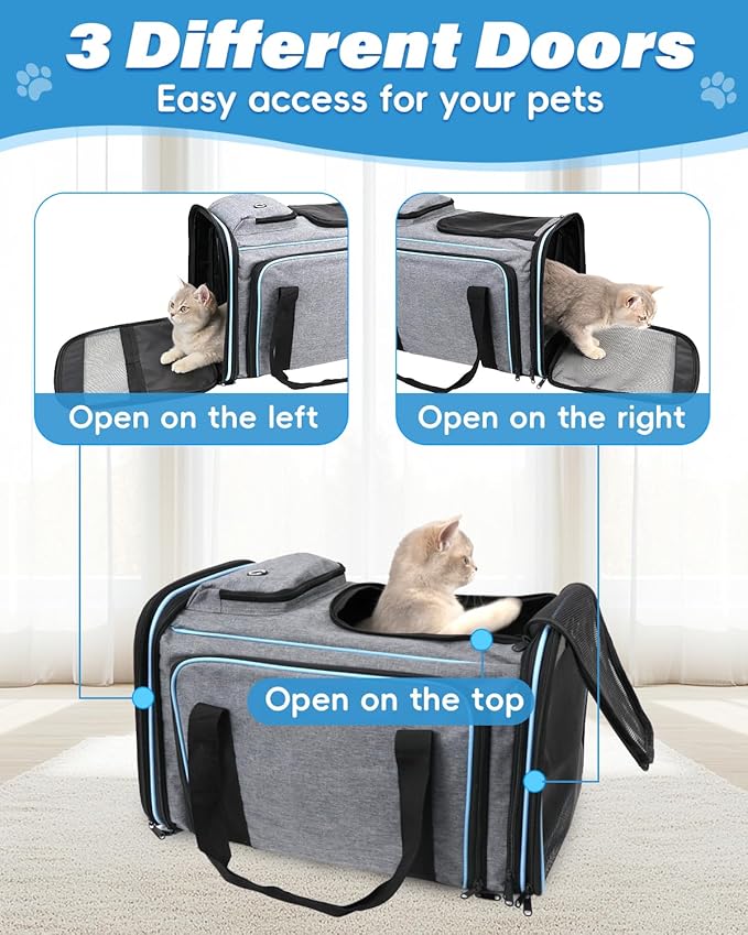 Expandable Travel Pet Bag, Scratch-Resistant Breathable Mesh, Crossbody&Tote Design, Durable&Spacious, Pet Carrier with High-Visibility Windows, Easy-Cleaning Fabric, Removable Soft Pad&Shoulder Strap