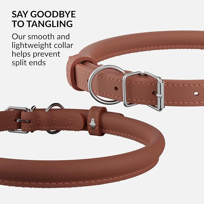 CollarDirect Rolled Leather Dog Collar, Soft Padded Round Puppy Collar, Handmade Genuine Leather Collar Dog Small Large Cat Collars 13 Colors (6 Inch, Cinnamon Smooth)