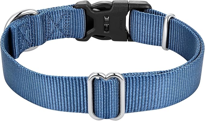 Mikivery Nylon Dog Collar with Quick Release Buckle Soft Adjustable Sturdy for Small Medium Large Dogs Haze Blue,L