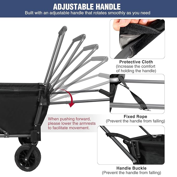 REDCAMP Folding Dog Wagon Cart with Extendable Rear End Heavy Duty, 220L Large Collapsible Utility Cart Dog Stroller with Tailgate for Sports Shopping Pet, Black