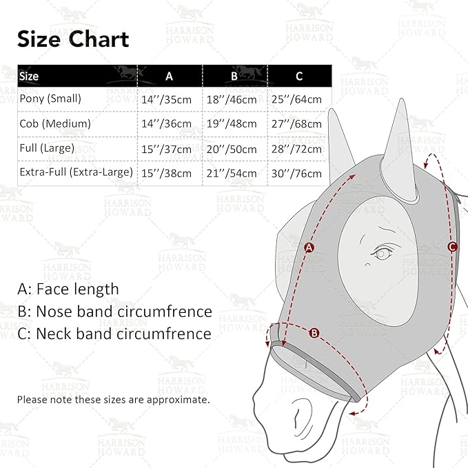 Harrison Howard Super Comfort Stretchy Fly Mask Large Eye Space with UV Protection Soft on Skin with Breathability Geo Feather XL