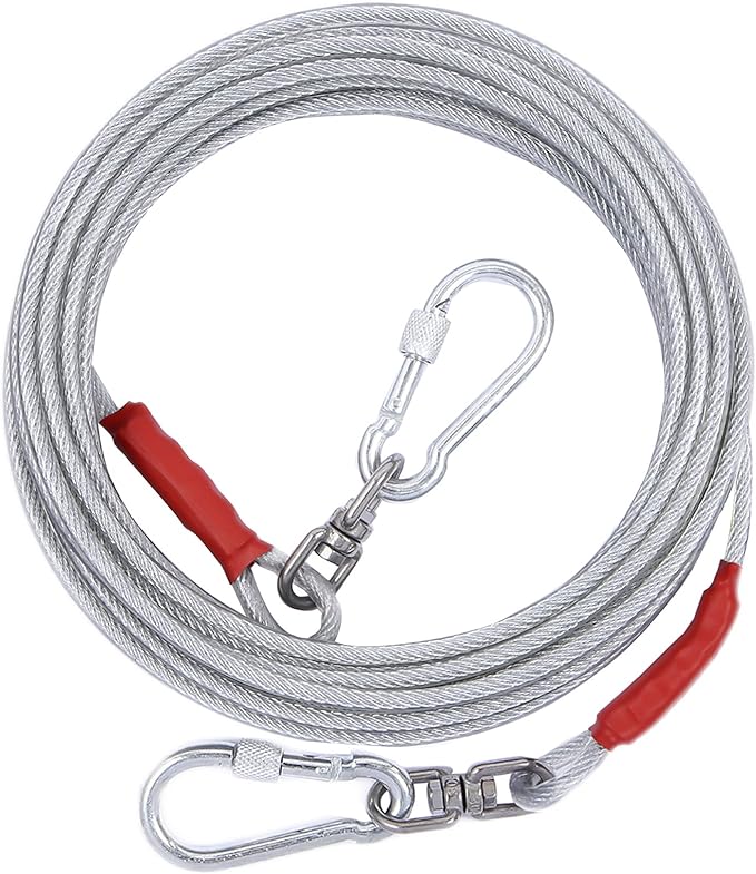 Dog Tie Out Cable for Dogs Outside Up to 250lbs,10/20/30/50/100FT Long Dog Leash&Chains,Small-Large Dogs Runner Cable for Yard,Heavy Duty Lead Line for Outdoor,Camping,Yard (250lbs 100FT, Silver)