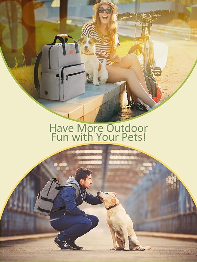Dog Travel Bag, 25L Airline Approved Dog Travel Backpack for Pet Travel Accessories with 2 Food Storage Containers, 2 Foldable Bowls for Short Trips, Grey