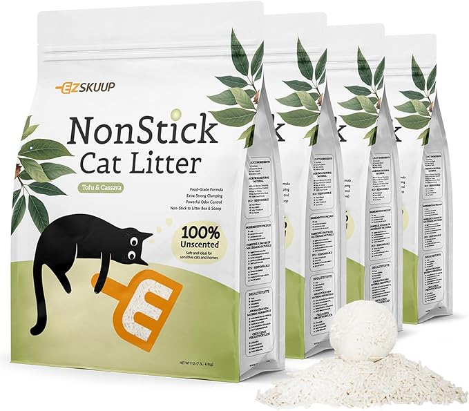 Non-Stick Ultra Clumping Cassava Tofu Cat Litter, Odor Control Low Tracking Kitty Litter Pellets, Plant-Base Natural Ingredients Cat-Litter, 9 lbs X 4 Packs