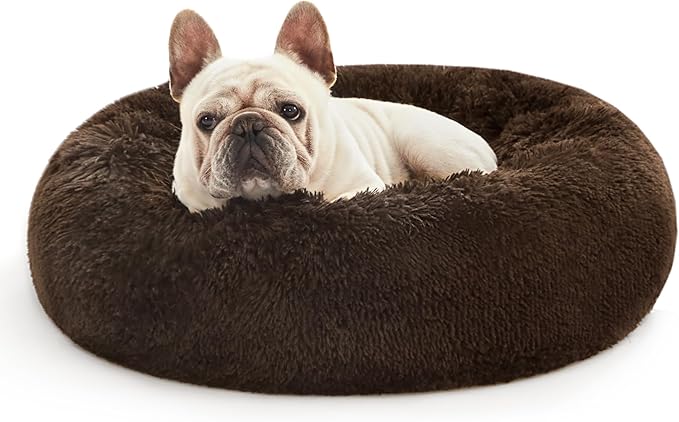 Love's cabin 20in Cat Beds for Indoor Cats - Cat Bed with Machine Washable, Waterproof Bottom - Dark Brown Fluffy Dog Pet Calming Cushion Bed for Joint-Relief and Sleep Improvement