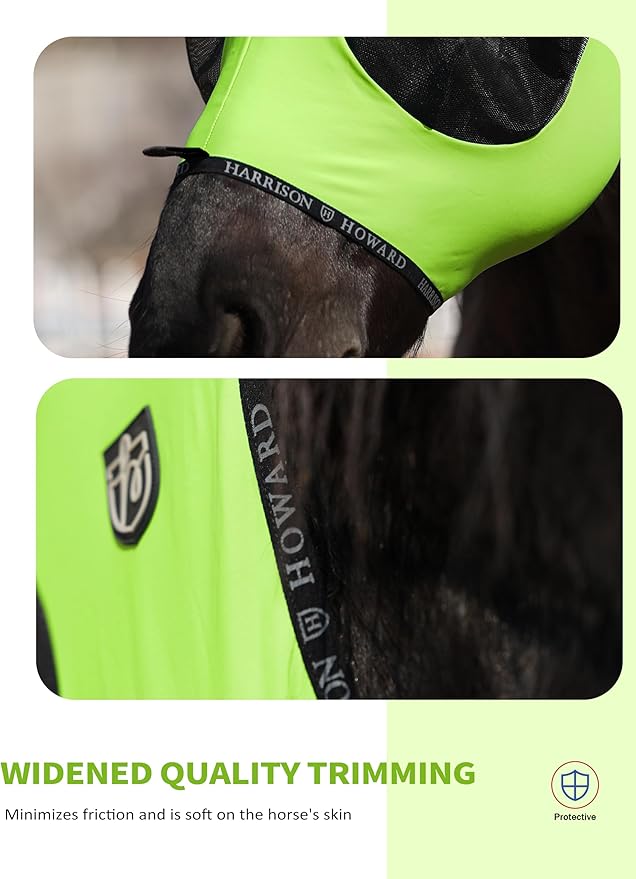 Harrison Howard Horse Fly Mask with Forelock Opening Stretch Breathable and Comfortable for Horses UV -Protection Fluorescent Yellow M