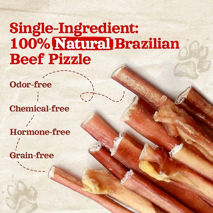 Natural Farm Odor-Free Thin Bully Sticks (6”, 25-Pack) All-Natural Long-Lasting Dog Chews, 100% Beef Pizzle, Grass-Fed, Grain-Free, Protein for Muscle Development & Energy, Perfect for Medium Chewers