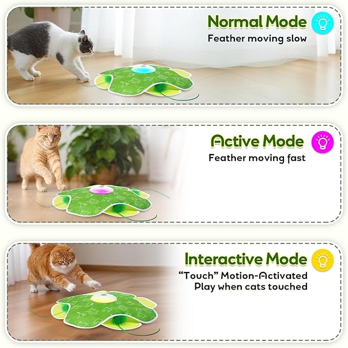 Interactive Cat Toys, Motion Activated, Moving Feather, Real Mouse Squeaky, Hide and Seek Cat Toys for Indoor Cats