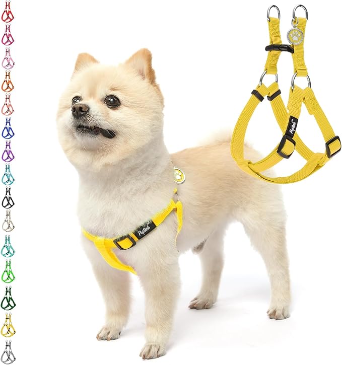 PUPTECK No Pull Dog Harness Soft Adjustable Basic Nylon Step in Puppy Vest Outdoor Walking with ID Tag, Yellow, S