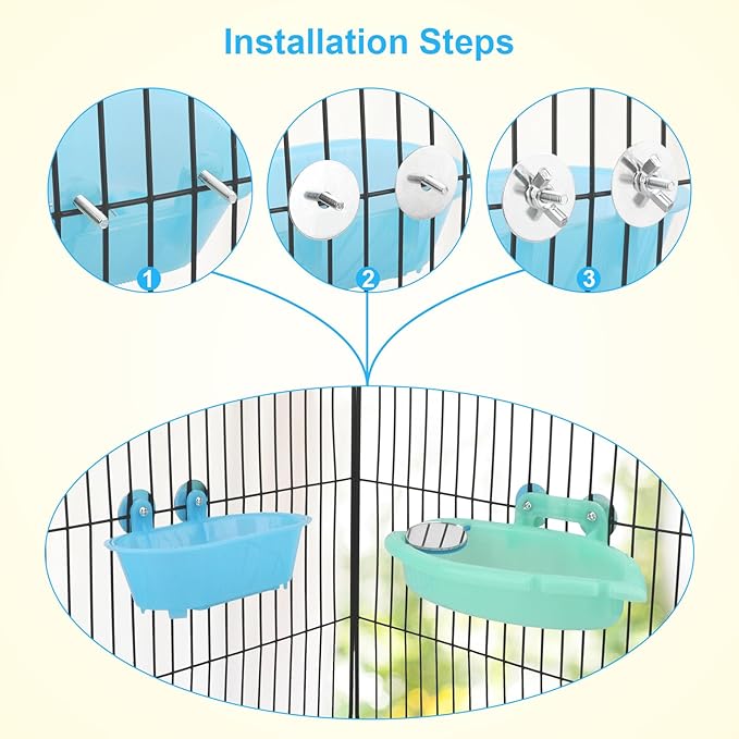 Wontee Bird Bath Box with Mirror Portable Parrot Hanging Bathroom Bathing Tub for Small Birds Cleaning Supplies (Blue(B)+Green)