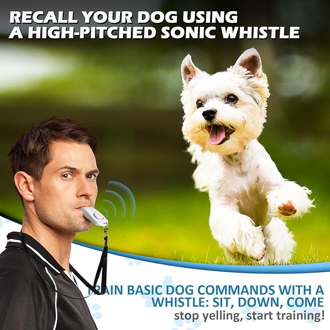 2-in-1 Dog Training Clicker Whistle for Training and Recall, Training Accessories for Puppy, Cats, Horses & Small Animals - 2 Pack with Lanyard, Reward Your Pets Efficiently(White + Light Blue)