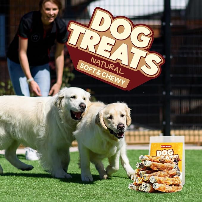 Chicken Wrapped Cod Skin Dog Treats, High Protein Chicken Jerky Chews Rawhide-Free Long-Lasting Dog Training Treats Snacks for Medium and Breeds 10.54oz