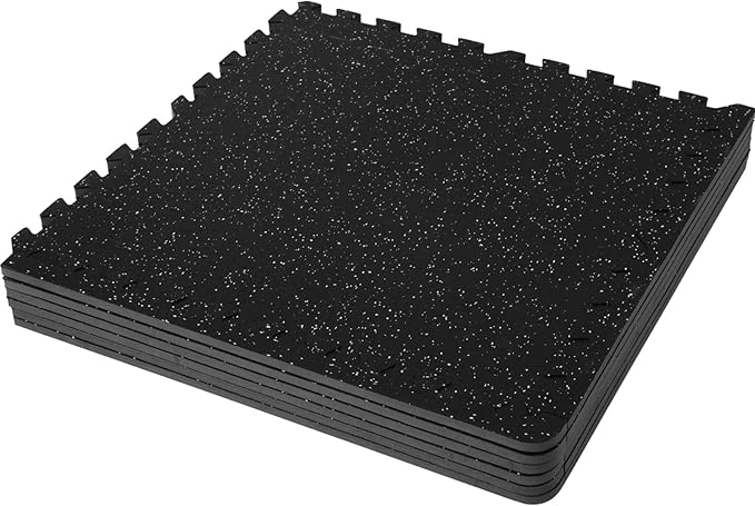 VEVOR 6PCS 0.56 inch Thick Gym Floor Mats, 25" x 25" EVA Foam & Rubber Top Interlocking Workout Floor Mats with 24 sq.ft Coverage, Waterproof Exercise Puzzle Flooring for Gym, Home, Garage, Basement