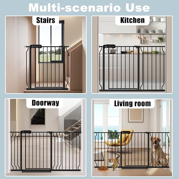 Extra Wide Baby Gate Black 62-67 Inch Wide Pressure Mounted Auto Close Child Safety Gate Long Dog Gate for House Doorways