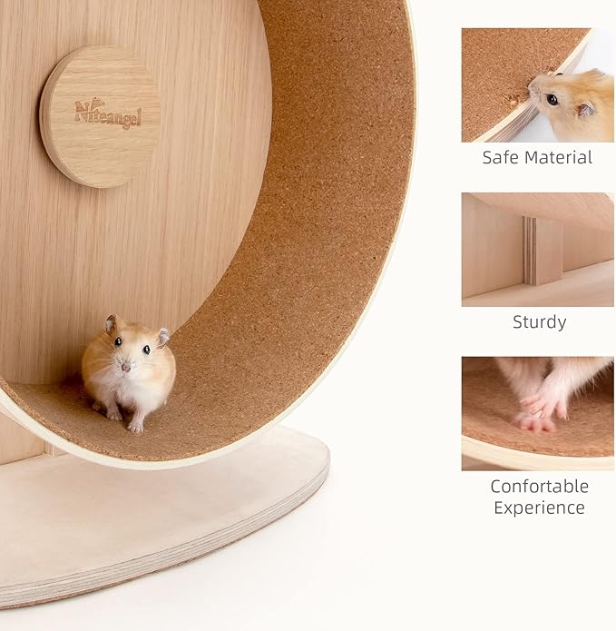 Niteangel Wooden Hamster Exercise Wheel: - Silent Hamster Running Wheel for Hamsters Gerbil Mice and Other Similar-Sized Small Pets (L)