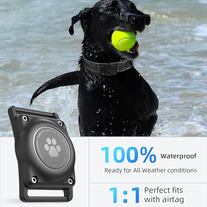 Airtag Dog Collar - 100% Waterproof Air tag Dog Collar Holder for Apple AirTag, Reflective, Soft Padded, Everlasting, GPS Dog Collar for Small Medium Large Dogs (Black, XL)