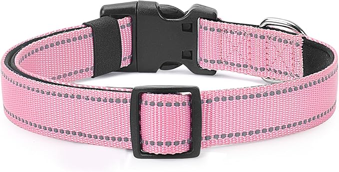 Reflective Dog Collar Padded with Soft Neoprene Breathable Quick Release Basic Dog Collars for Puppy Extra Small Dogs Pink Girl
