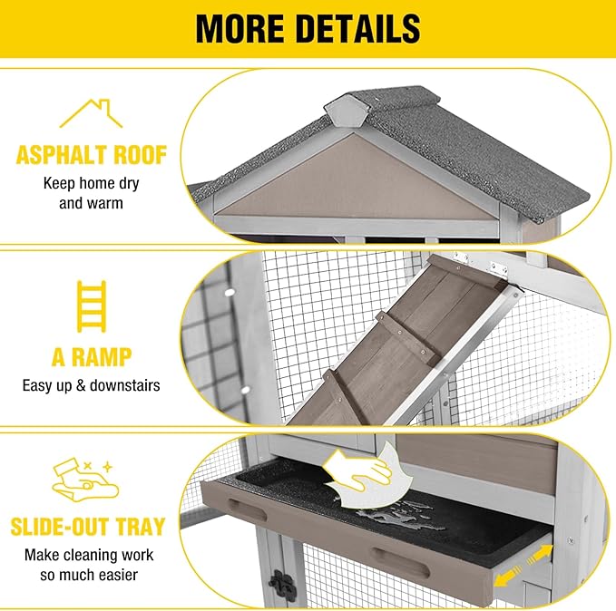 Aivituvin Large Rabbit Hutch Indoor Bunny Cage Outdoor with Run Chicken Coop Guinea Pig House with Waterproof Asphalt Roof,No Leakage Pull Out Tray (103.2" L x 25.2" W x 36.2" H,Brown-2 Sets)