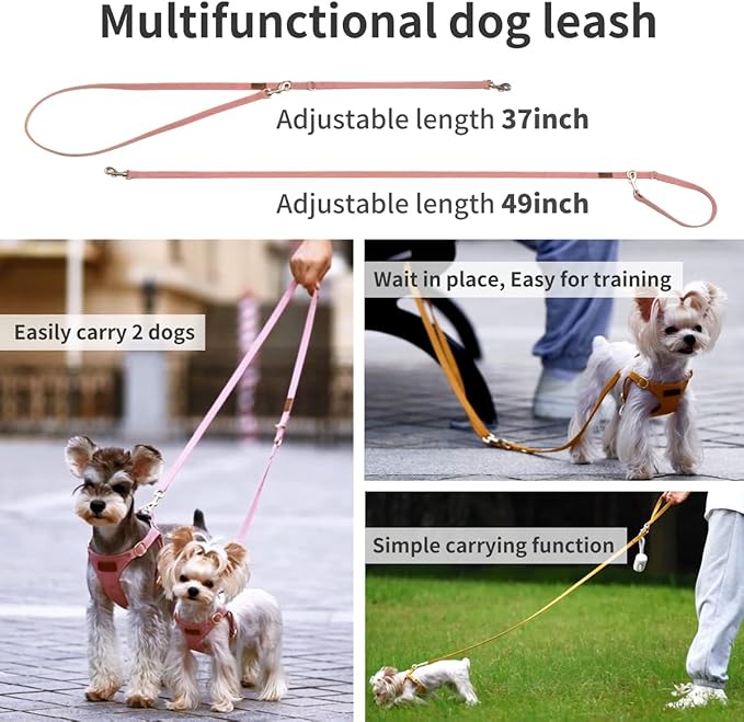 Puppytie No Pull XXS Puppy Harness with Multifunction Dog Leash,Soft Adjustable No Choke Escape Proof Pet Harness Vest,Pink,XXS