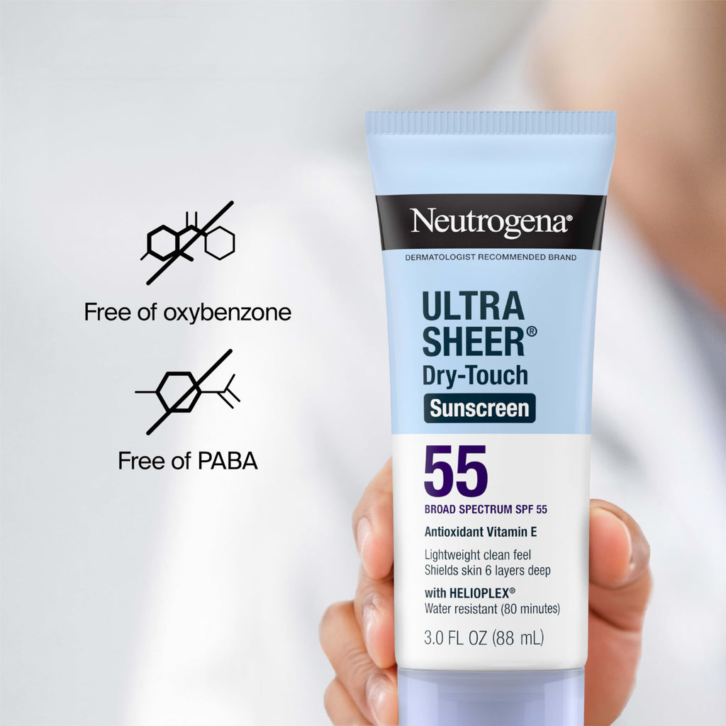 Neutrogena Ultra Sheer Dry Touch Sunscreen Lotion SPF 45 Broad Spectrum UVA UVB Protection Lightweight Water Resistant up to 80 Minutes Oil PABA Oxybenzone Free, 2-pack of 3 fl oz