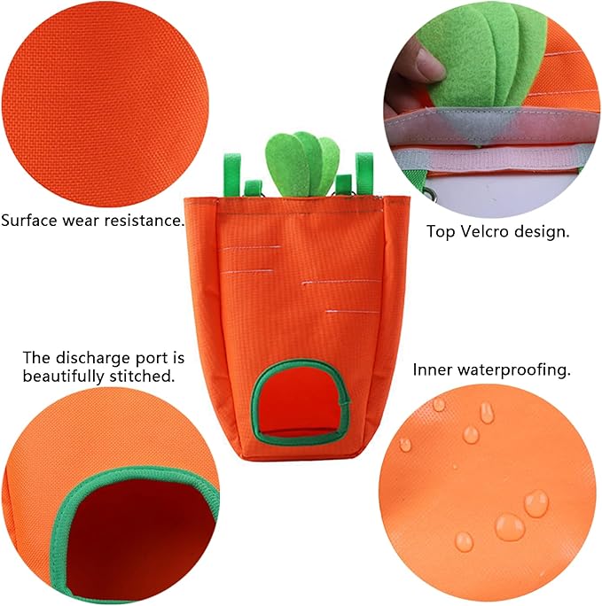 GKYZBB Rabbit Hay Feeder Bag for Cage Guinea Pig Timothy Hay Dispenser Storage Manger Hanging Large Less Waste for Bunny（Carrot）