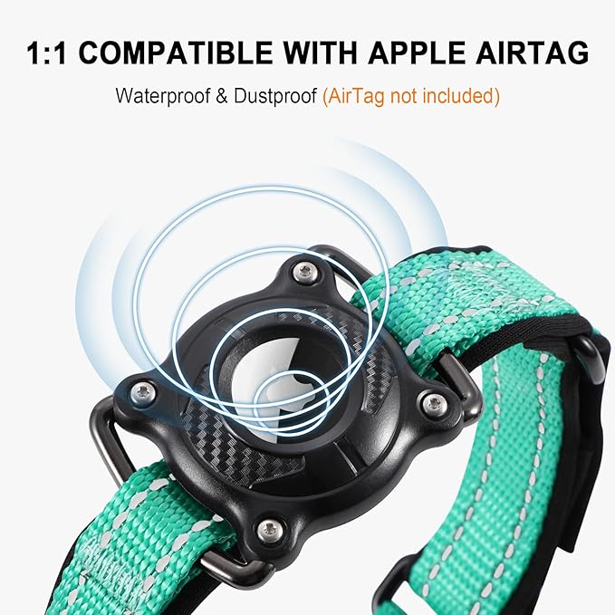 Airtag Dog Collar with Martingale Design, IP68 Waterproof Air Tag Collar Holder, Adjustable Reflective Soft Padded Nylon Dog Collar for Large Medium Small Dogs