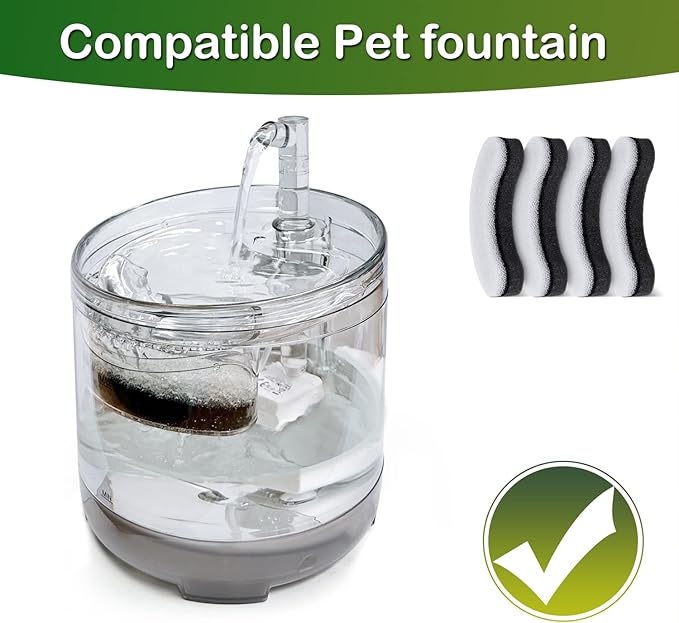 Cat Water Fountain Filter,Arc-Shaped Sponge Activated Carbon Cat Fountain Filter Replacement Filters Compatible WF050 & WF100 Automatic Pet Water Fountain (12 Pack)