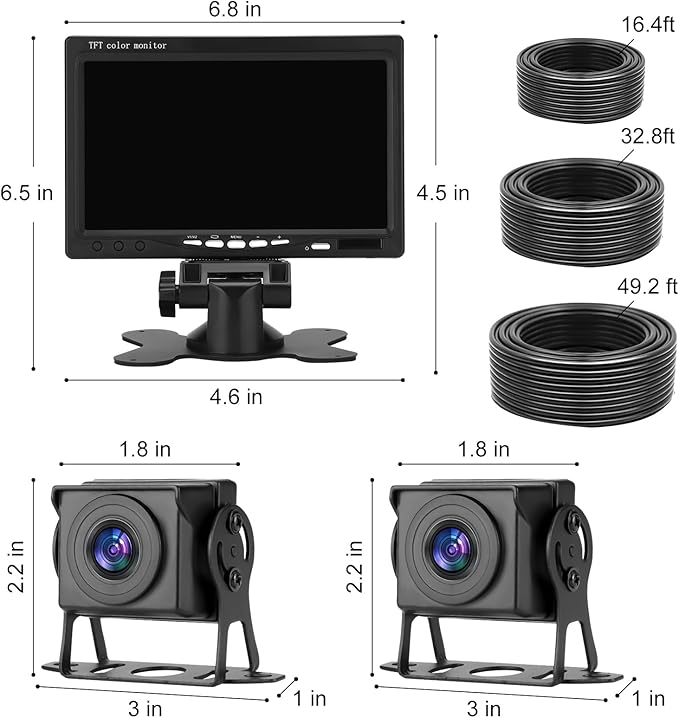 Kairiyard 7 Inch HD 1080P Backup Camera, 2 Channel, DIY Grid Lines 150° Wide Angle Reverse Rear View Camera Wired Back up Camera System for Truck RV Car Trailer Camper Tractor