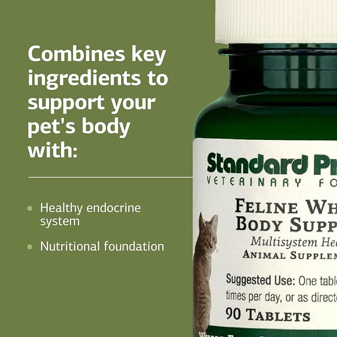 Standard Process Inc. Feline Whole Body Support - Nutritional Cat Supplement for Multisystem Support - Feline Daily Maintenance Supplement - 90 Tablets