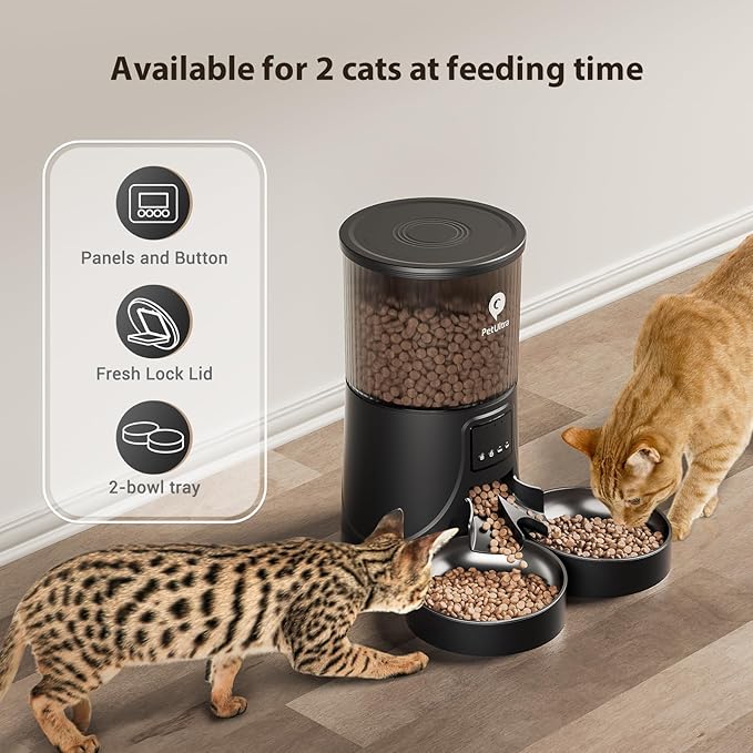 Automatic Cat Feeder for 2 Cats: Cat auto 2.4G WiFi - Timed Smart App Control 1-10 Meals| Automatic Pet Feeder for Cats and Small Dog Indoor- Dual Power& Detachable Clean