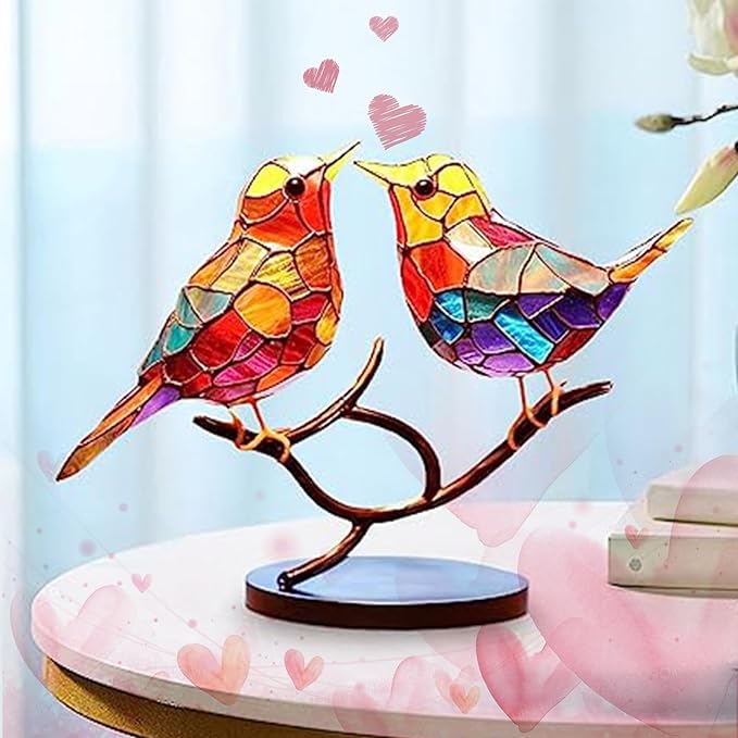 2Birds on a Branch, Metal Desktop Plane Shape Decorations, Home Bird Decorations for Office, Window, Aviary, Garden, Gifts for Bird Lovers, Boxed Set.