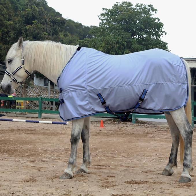 Horse Fly Sheet, Standard Neck Comfy Mesh Fly Sheet for Horses, Equine Summer Sheets UV-Protective Lightblue 66