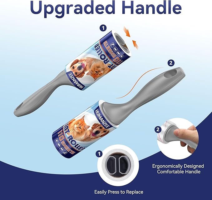 Lint Rollers for Pet Hair Extra Sticky,440 Sheets Mega Value Set with Reinforced 2 Handles and 4 Replaceable Tough Papers, Portable Pet Lint Remover for Clothes, Sofa Bed, Car Seat, and More