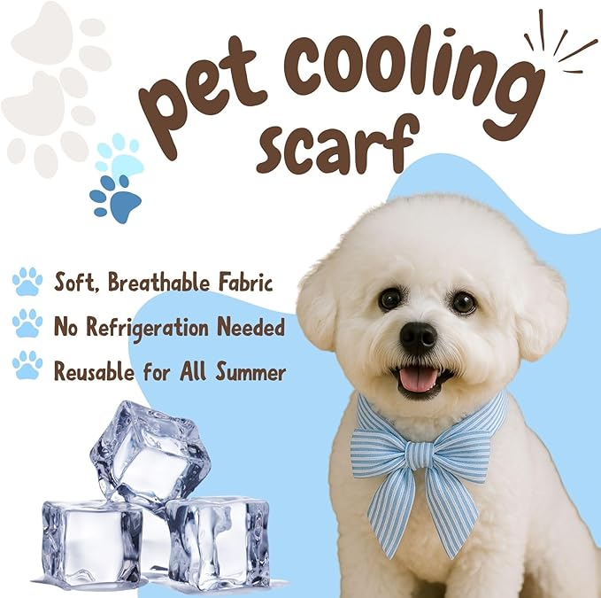 4pcs Cooling Scarf for Pets,Summer Cooling Scarves Keep Cats and Dogs Cool, Reused,Rrecycled,Suitable for Dogs (4pcs-Blue Stripe)