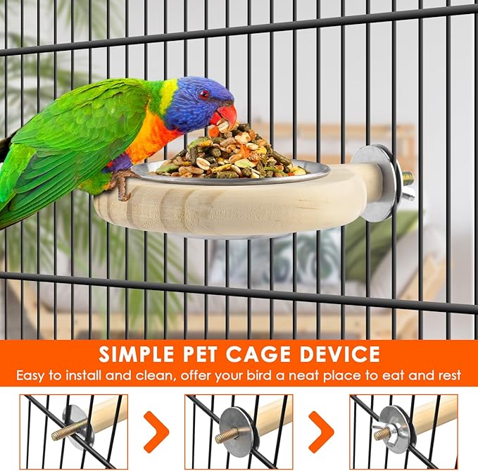 KATUMO Conure Perch Bird Wood Perch Stand Toy Parrot Cage Toy Bird Food Cup for Parakeet Lovebird Finch Conure Budgie Small Birds