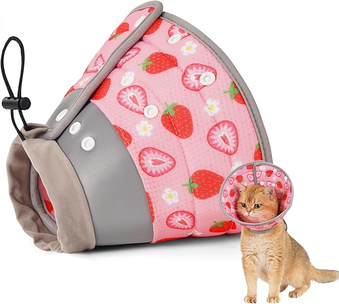 Avont Cat Cone Collar Soft to Stop Licking, Adjustable Foldable Lightweight Kitten Recovery Collar After Surgery for Small Dogs, Elizabeth Cone of Shame Alternative -Strawberry(S)
