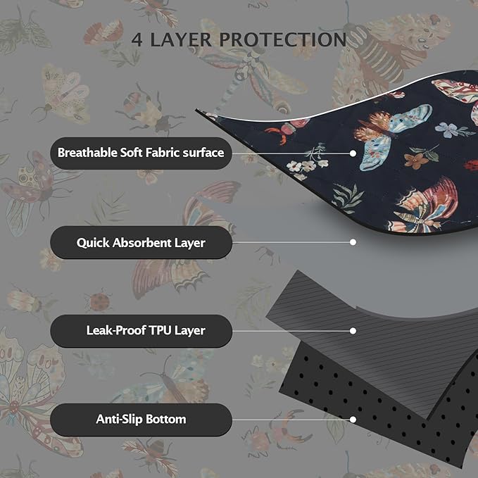 IEUUMLER Washable Pee Pads for Dogs, 1 Pack Insect Pattern Reusable Waterproof Puppy Potty Pads, Non-Slip Absorbent Pet Training Pads for Playpen Crate Bed EU014