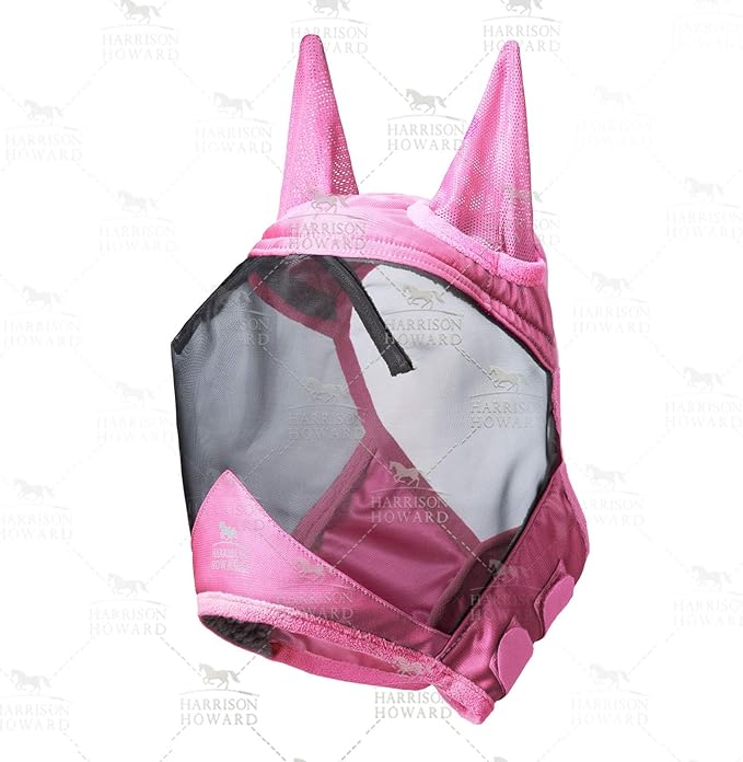 Harrison Howard CareMaster Pro Luminous Horse Fly Mask Large Eye Space Standard with Ears UV Protection for Horse Light Pink XL Extra Full