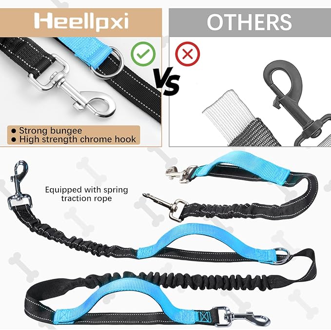 Hands-Free Waist Leash with Pouch for Two Dogs,Reflective Stitching, Dual Handle & Bungee Retractable Design – Ideal for Medium to Large Dogs (Blue) – Dog Walking Accessories
