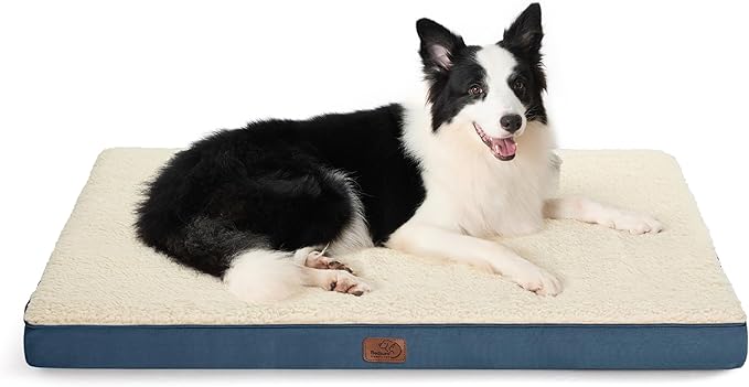Bedsure Large Dog Bed for Crate - Orthopedic Flat Pet Beds with Removable Washable Cover, Egg Crate Foam Crate Mat, Suitable for Pet Up to 50 lbs