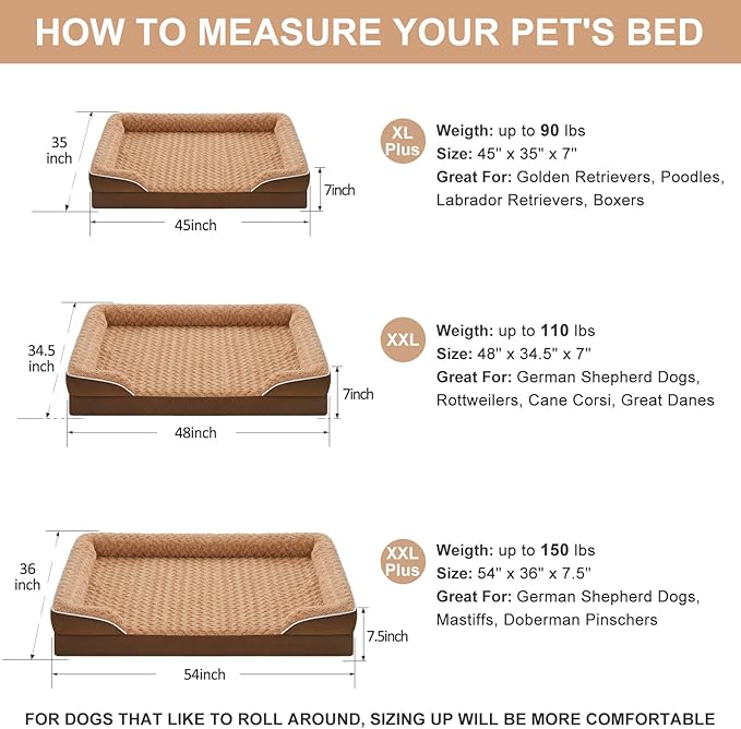 WNPETHOME Dog Beds for Large Sized Dogs, Washable Orthopedic Dog Couch Sofa Bed with Waterproof Lining & Non-Skid Bottom for Pet Sleeping