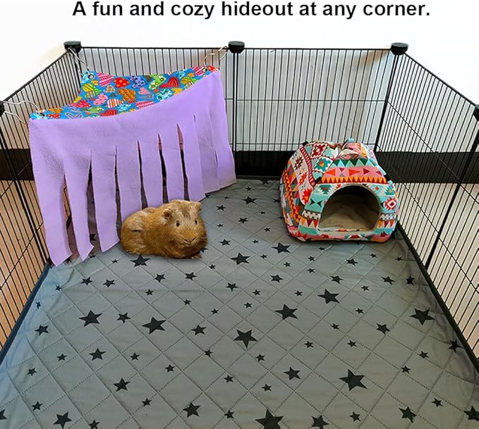 RIOUSSI Guinea Pig Hideout Hideaway Corner Fleece Toys Cage Accessories with Reversible Sides, Heart/Gray-Purple