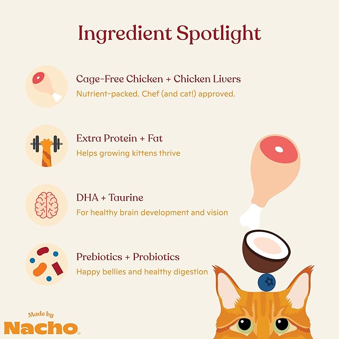 Made by Nacho Kitten Dry Kibble Infused with Bone Broth, Healthy High Protein Cat Food, Cage-Free Chicken and Chicken Liver, 4lb Bag