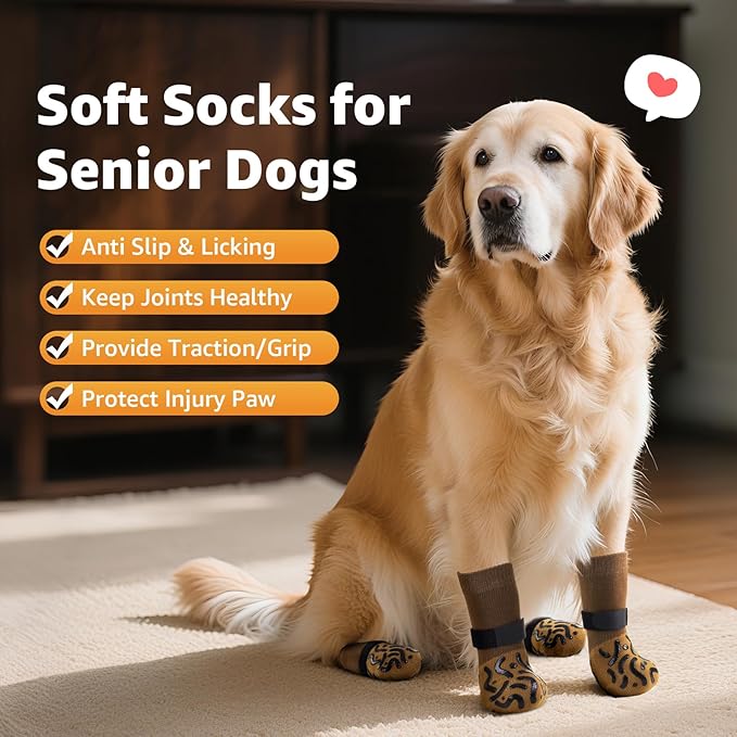 Double Sides Non-Slip Dog Socks to Prevent Licking Paws - Strong Traction for Paw Protector, Senior Dogs, Hardwood Floors, Dog Booties with Grippers - Size Small