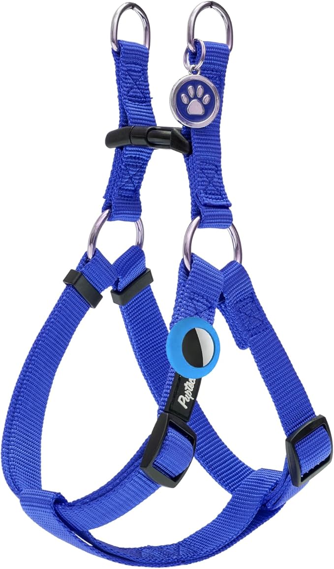 PUPTECK No Pull Dog Harness Soft Adjustable Basic Nylon Step in Puppy Vest Outdoor Walking with ID Tag and A-ir Tag Case, Navy Blue, M